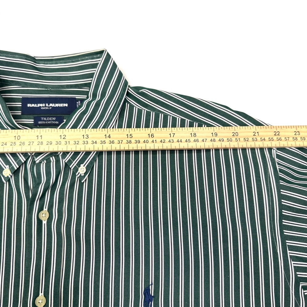 Ralph Lauren Golf Tilden Button Down Shirt Mens XL Green White Stripe 100 Cotton - Picture 3 of 12